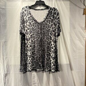 Ladies Large Black Animal Leopard Print Short Sleeve Top Blouse Long Wide Bottom